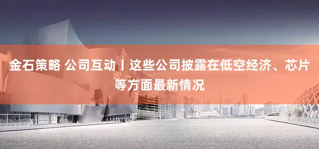 金石策略 公司互动丨这些公司披露在低空经济、芯片等方面最新情况